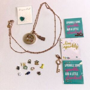 Origami Owl Rose Gold Medium Locket Necklace Set NWOT Fall Autumn Themed